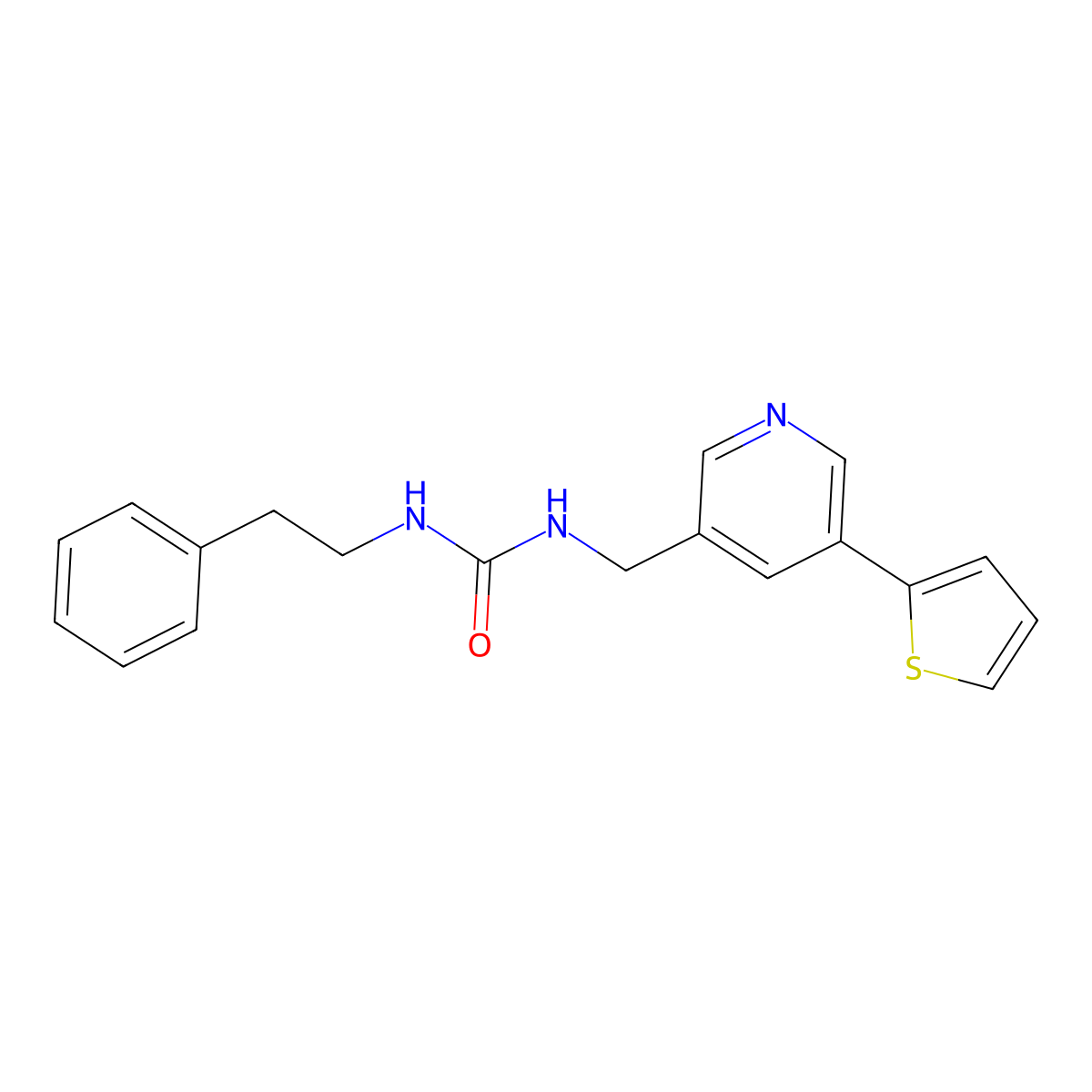1-Phenethyl-3-((5-(thiophen-2-yl)pyridin-3-yl)methyl)urea molecular structure, CAS 2034411-16-8