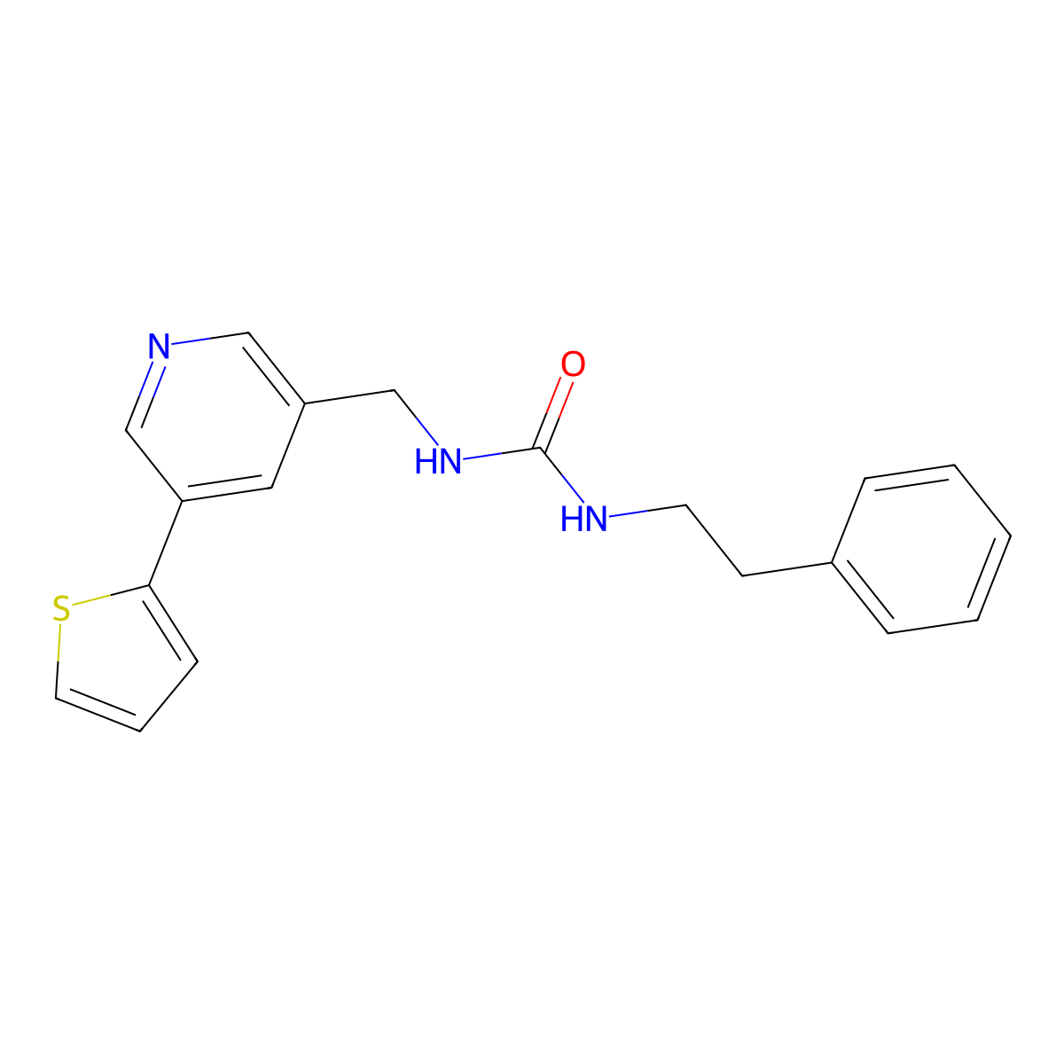 1-Phenethyl-3-((5-(thiophen-2-yl)pyridin-3-yl)methyl)urea molecular structure, CAS 2034411-16-8