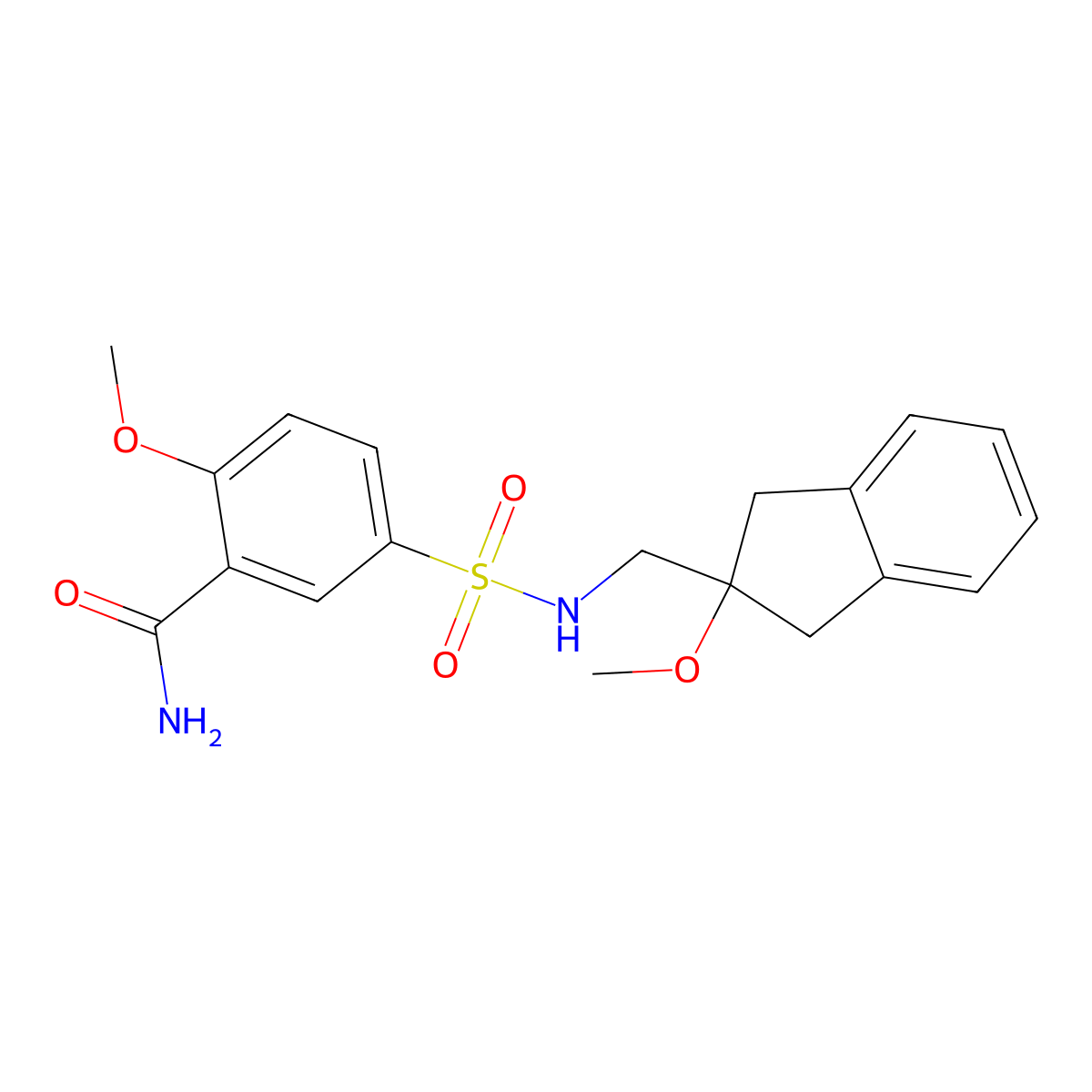 2-methoxy-5-(N-((2-methoxy-2,3-dihydro-1H-inden-2-yl)methyl)sulfamoyl)benzamide molecular structure, CAS 2034411-25-9
