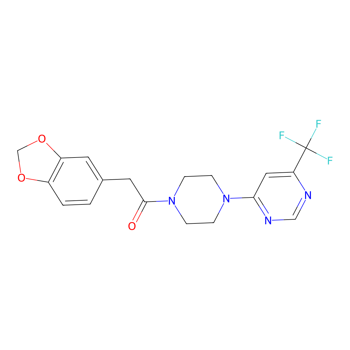 2-(Benzo[d][1,3]dioxol-5-yl)-1-(4-(6-(trifluoromethyl)pyrimidin-4-yl)piperazin-1-yl)ethanone molecular structure, CAS 2034411-27-1