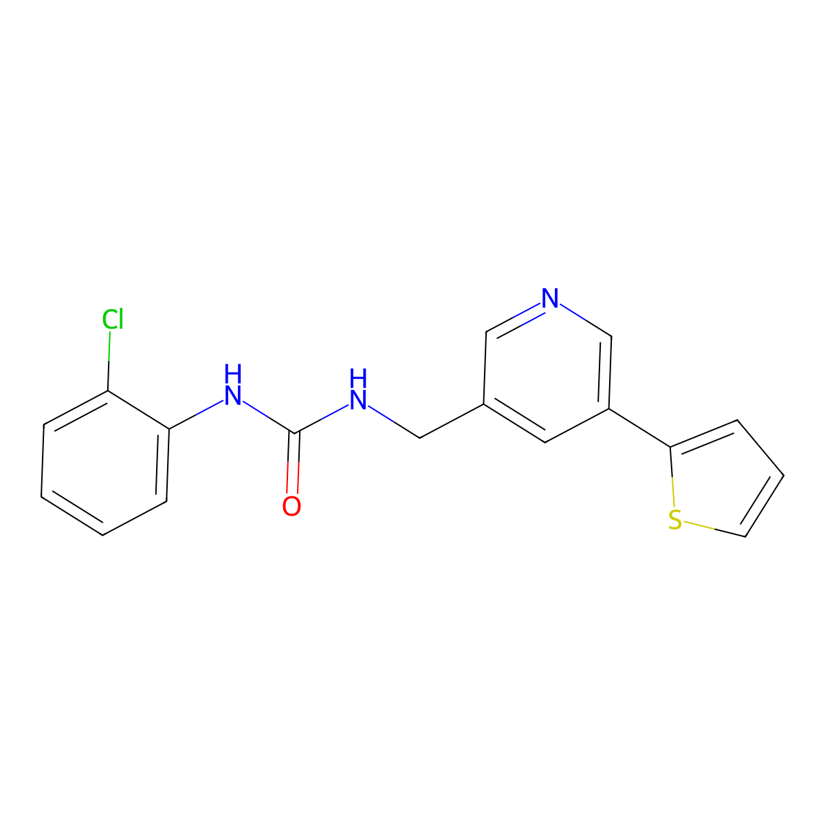 1-(2-Chlorophenyl)-3-((5-(thiophen-2-yl)pyridin-3-yl)methyl)urea molecular structure, CAS 2034411-28-2