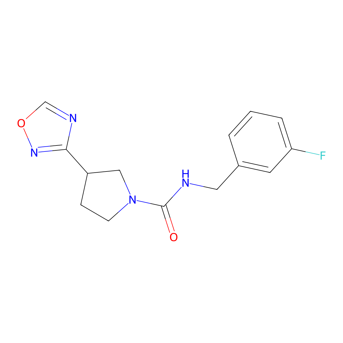 N-(3-fluorobenzyl)-3-(1,2,4-oxadiazol-3-yl)pyrrolidine-1-carboxamide molecular structure, CAS 2034411-30-6