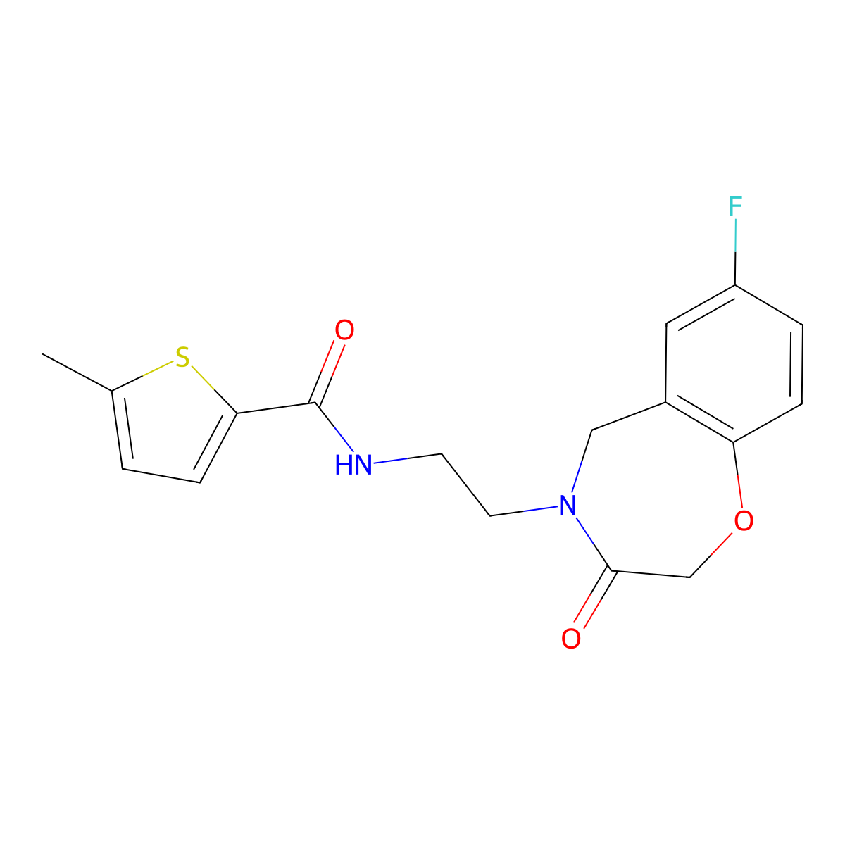 N-(2-(7-fluoro-3-oxo-2,3-dihydrobenzo[f][1,4]oxazepin-4(5H)-yl)ethyl)-5-methylthiophene-2-carboxamide molecular structure, CAS 2034411-37-3