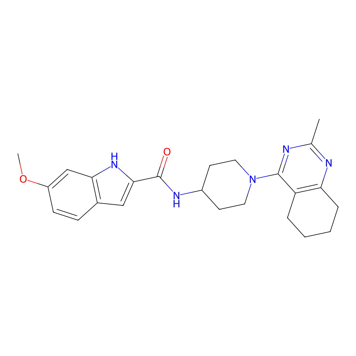 6-methoxy-N-[1-(2-methyl-5,6,7,8-tetrahydroquinazolin-4-yl)piperidin-4-yl]-1H-indole-2-carboxamide molecular structure, CAS 2034411-45-3