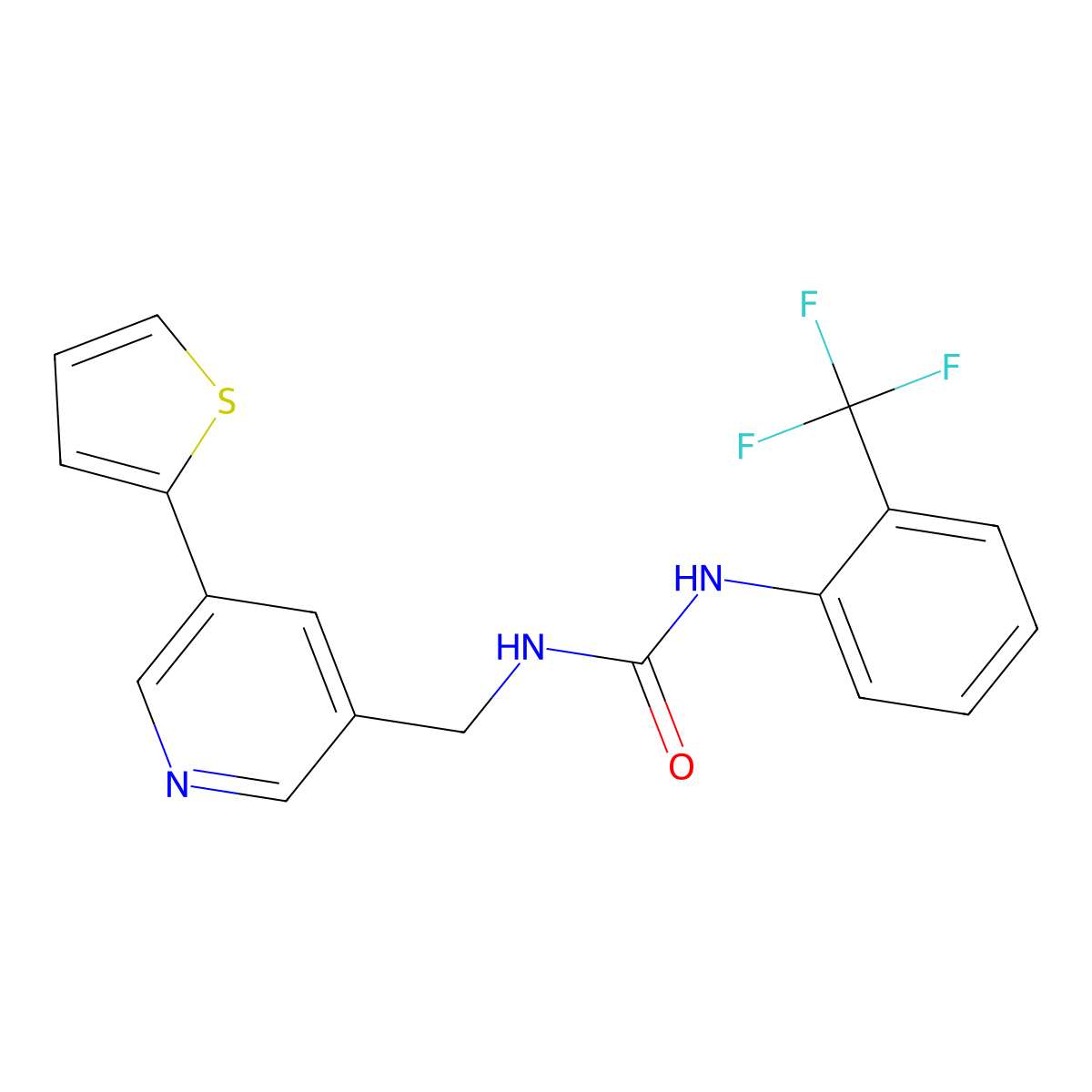 1-((5-(Thiophen-2-yl)pyridin-3-yl)methyl)-3-(2-(trifluoromethyl)phenyl)urea molecular structure, CAS 2034411-46-4