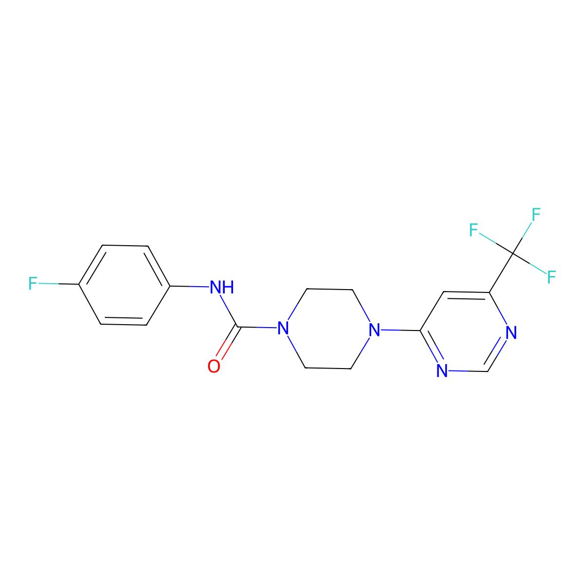 N-(4-fluorophenyl)-4-[6-(trifluoromethyl)pyrimidin-4-yl]piperazine-1-carboxamide molecular structure, CAS 2034411-51-1