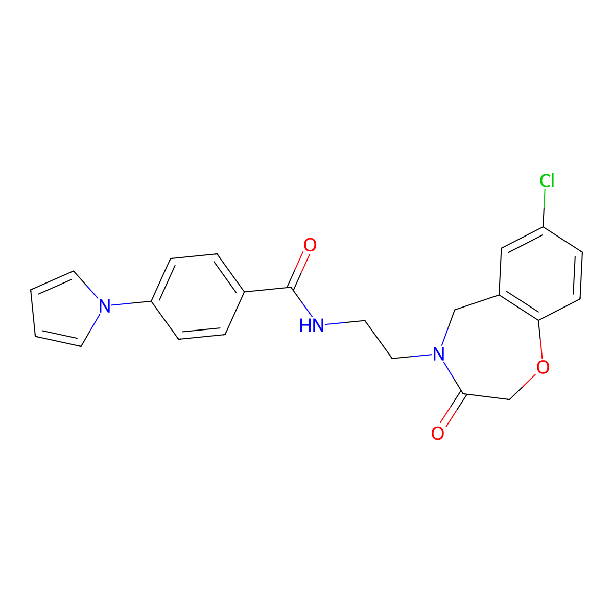 N-(2-(7-chloro-3-oxo-2,3-dihydrobenzo[f][1,4]oxazepin-4(5H)-yl)ethyl)-4-(1H-pyrrol-1-yl)benzamide molecular structure, CAS 2034411-53-3