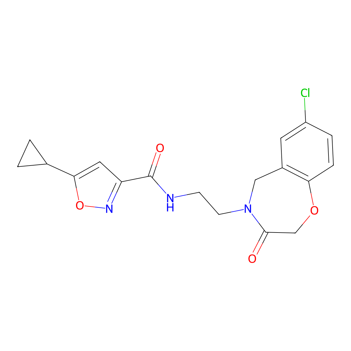 N-(2-(7-chloro-3-oxo-2,3-dihydrobenzo[f][1,4]oxazepin-4(5H)-yl)ethyl)-5-cyclopropylisoxazole-3-carboxamide molecular structure, CAS 2034411-62-4