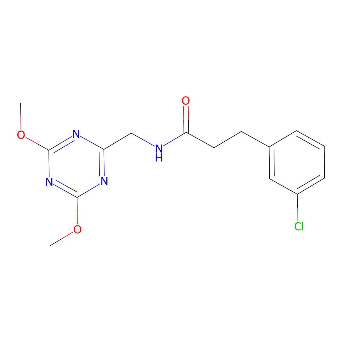 3-(3-chlorophenyl)-N-[(4,6-dimethoxy-1,3,5-triazin-2-yl)methyl]propanamide molecular structure, CAS 2034411-64-6