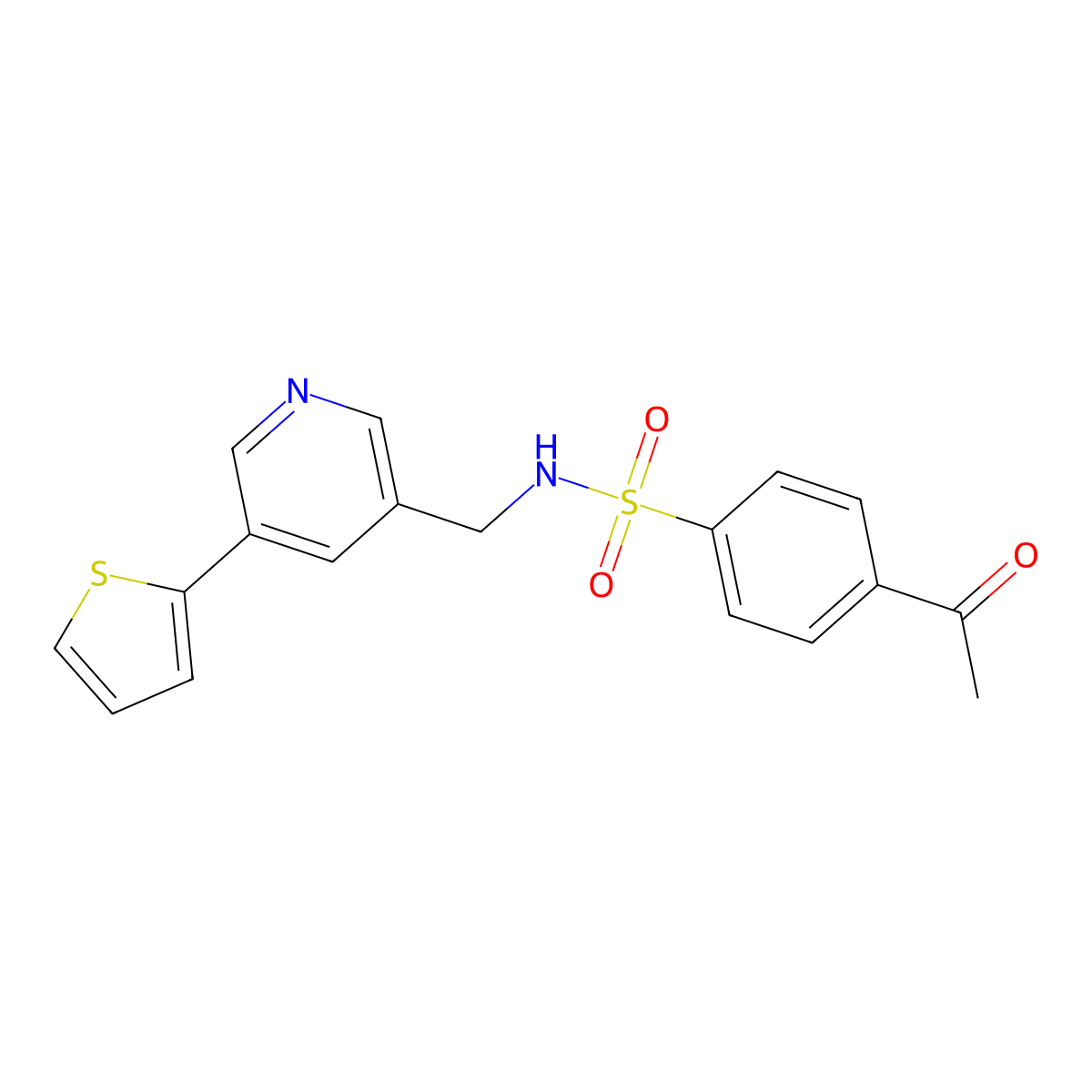 4-acetyl-N-((5-(thiophen-2-yl)pyridin-3-yl)methyl)benzenesulfonamide molecular structure, CAS 2034411-67-9