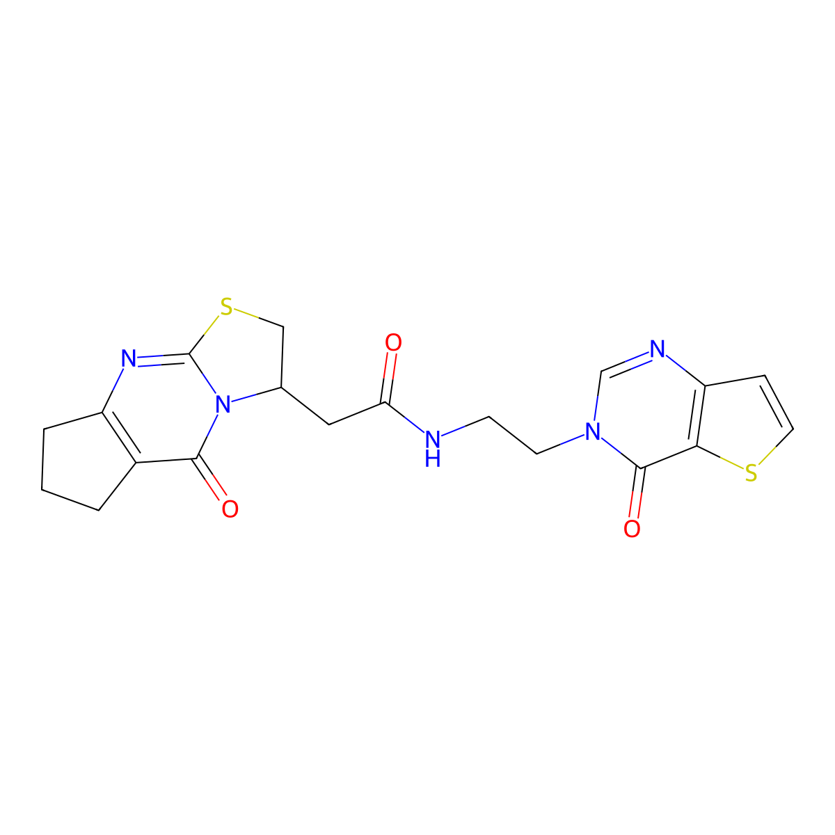2-(5-oxo-2,3,5,6,7,8-hexahydrocyclopenta[d]thiazolo[3,2-a]pyrimidin-3-yl)-N-(2-(4-oxothieno[3,2-d]pyrimidin-3(4H)-yl)ethyl)acetamide molecular structure, CAS 2034411-92-0