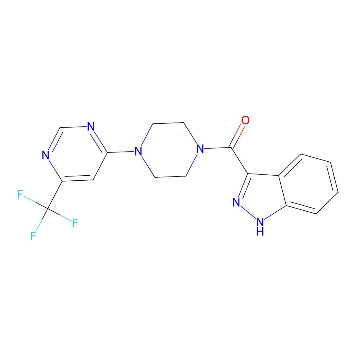 (1H-indazol-3-yl)(4-(6-(trifluoromethyl)pyrimidin-4-yl)piperazin-1-yl)methanone molecular structure, CAS 2034411-98-6