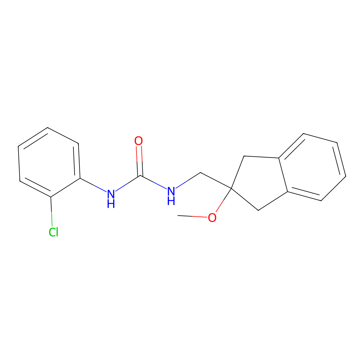 1-(2-chlorophenyl)-3-((2-methoxy-2,3-dihydro-1H-inden-2-yl)methyl)urea molecular structure, CAS 2034412-04-7