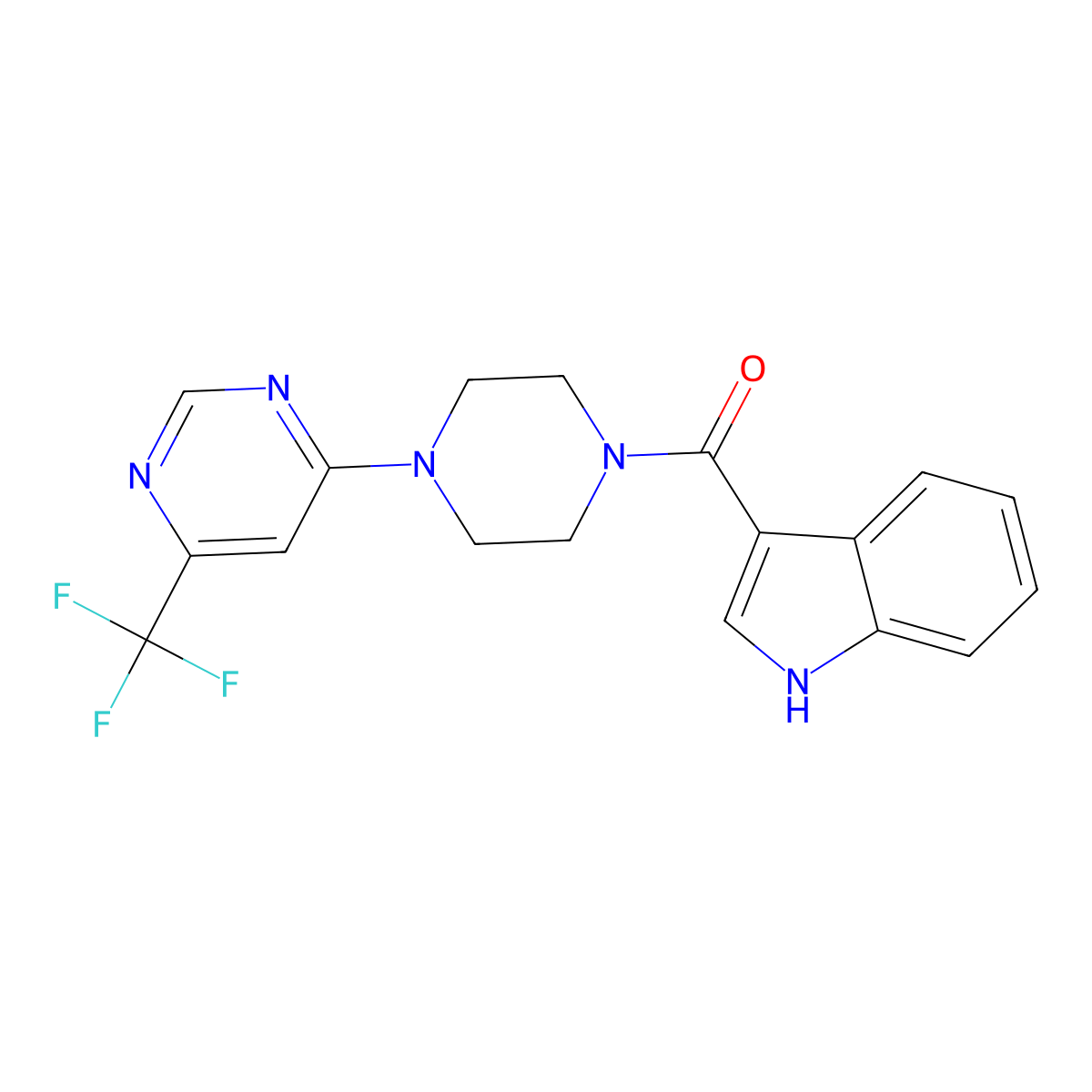 (1H-indol-3-yl)(4-(6-(trifluoromethyl)pyrimidin-4-yl)piperazin-1-yl)methanone molecular structure, CAS 2034412-06-9