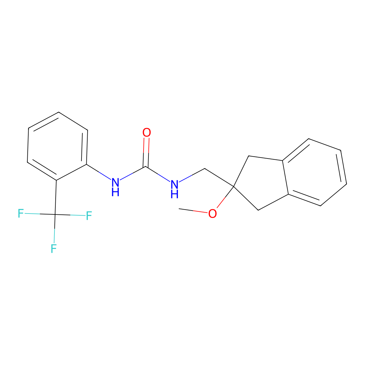 1-((2-methoxy-2,3-dihydro-1H-inden-2-yl)methyl)-3-(2-(trifluoromethyl)phenyl)urea molecular structure, CAS 2034412-12-7
