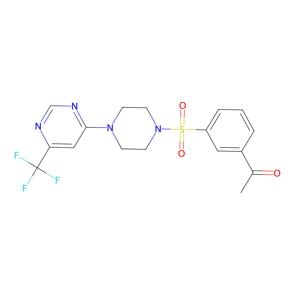 1-(3-((4-(6-(Trifluoromethyl)pyrimidin-4-yl)piperazin-1-yl)sulfonyl)phenyl)ethanone molecular structure, CAS 2034412-15-0