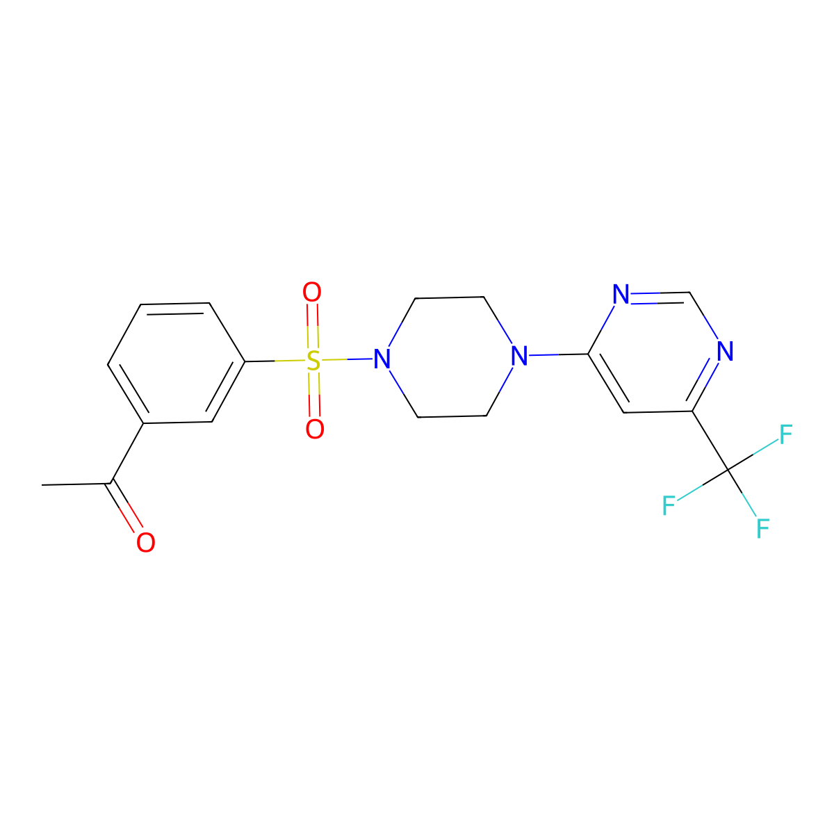 1-(3-((4-(6-(Trifluoromethyl)pyrimidin-4-yl)piperazin-1-yl)sulfonyl)phenyl)ethanone molecular structure, CAS 2034412-15-0