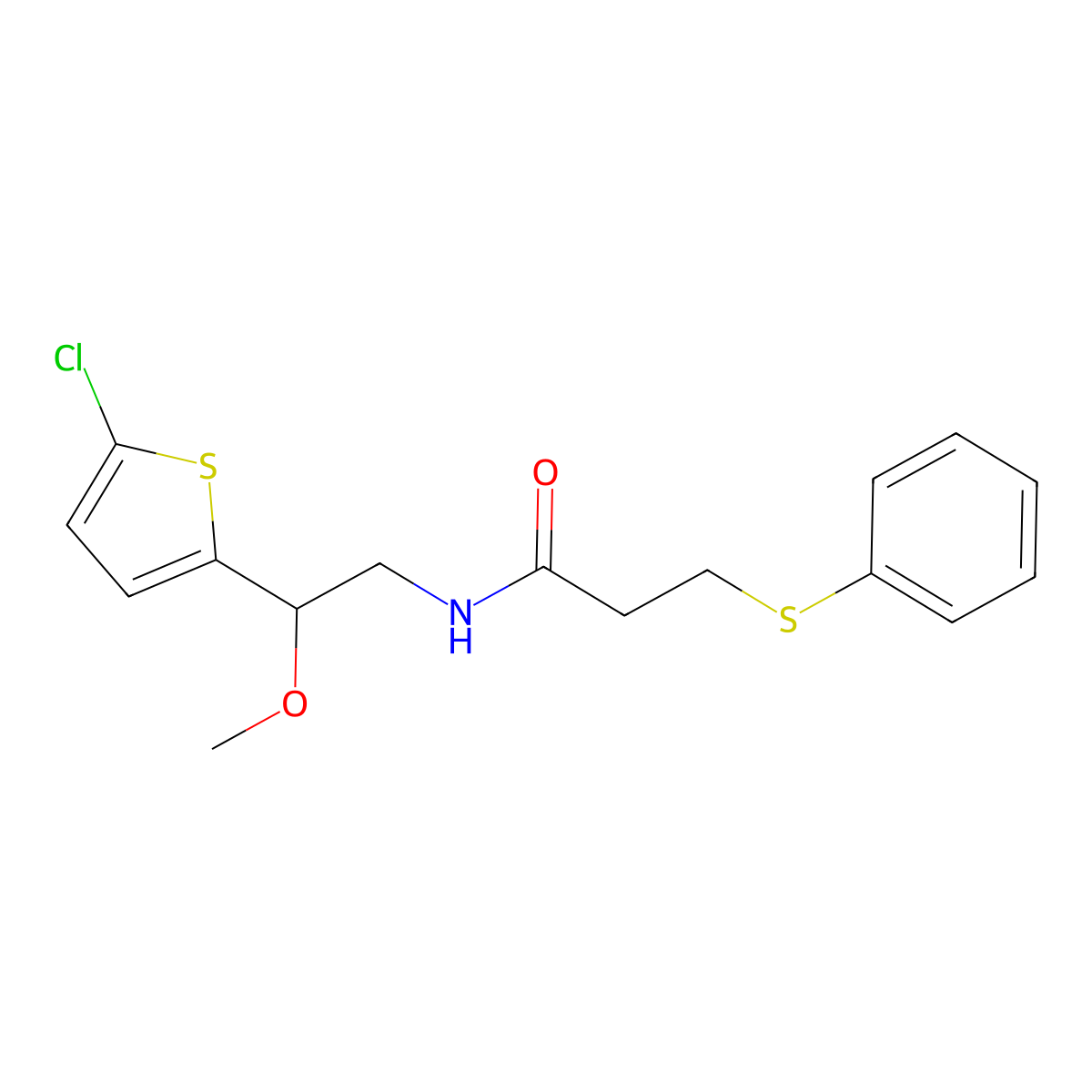 N-(2-(5-chlorothiophen-2-yl)-2-methoxyethyl)-3-(phenylthio)propanamide molecular structure, CAS 2034412-18-3