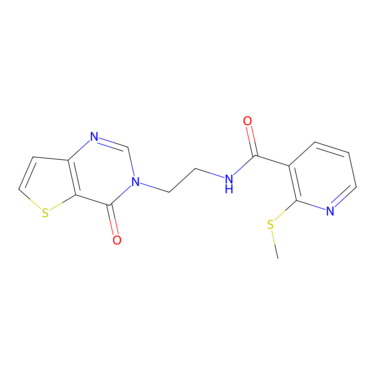 2-(methylthio)-N-(2-(4-oxothieno[3,2-d]pyrimidin-3(4H)-yl)ethyl)nicotinamide molecular structure, CAS 2034412-19-4