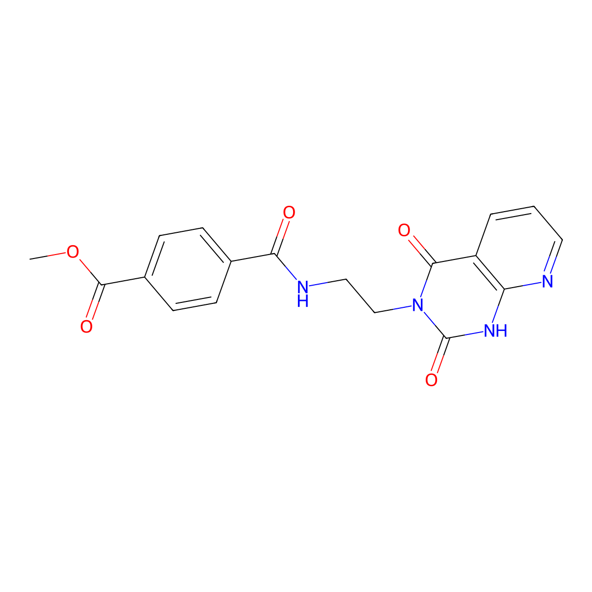 methyl 4-((2-(2,4-dioxo-1,2-dihydropyrido[2,3-d]pyrimidin-3(4H)-yl)ethyl)carbamoyl)benzoate molecular structure, CAS 2034412-20-7