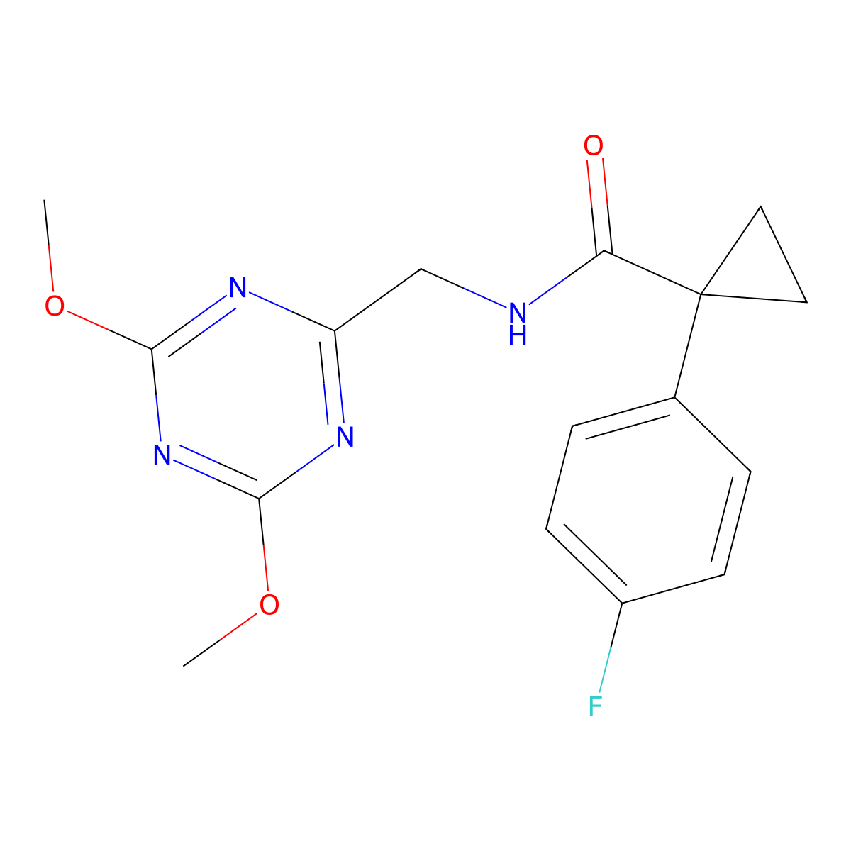 N-((4,6-dimethoxy-1,3,5-triazin-2-yl)methyl)-1-(4-fluorophenyl)cyclopropanecarboxamide molecular structure, CAS 2034412-22-9