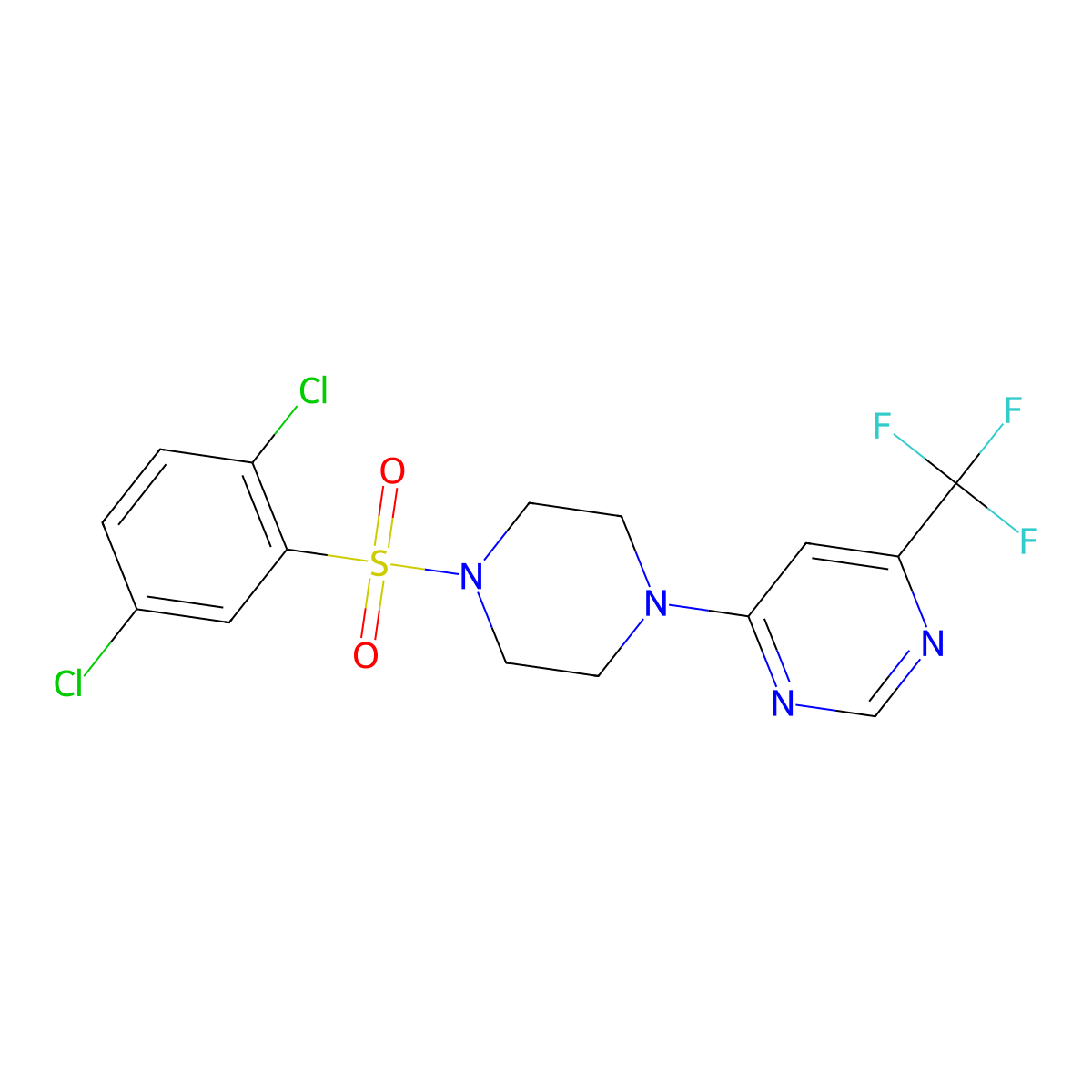 4-(4-((2,5-Dichlorophenyl)sulfonyl)piperazin-1-yl)-6-(trifluoromethyl)pyrimidine molecular structure, CAS 2034412-25-2