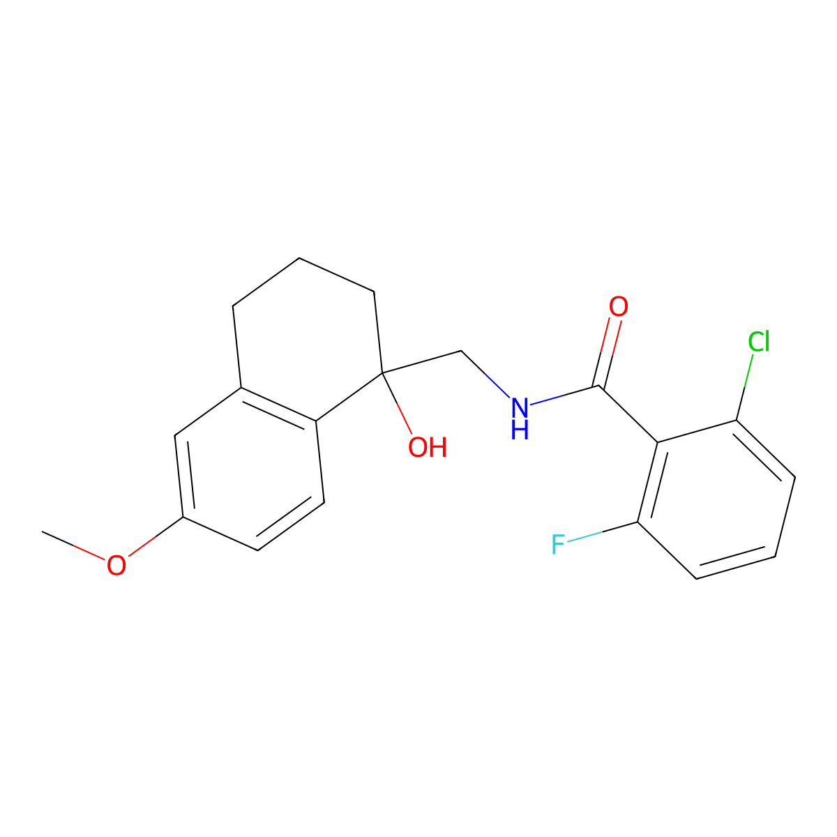 2-chloro-6-fluoro-N-((1-hydroxy-6-methoxy-1,2,3,4-tetrahydronaphthalen-1-yl)methyl)benzamide molecular structure, CAS 2034412-33-2