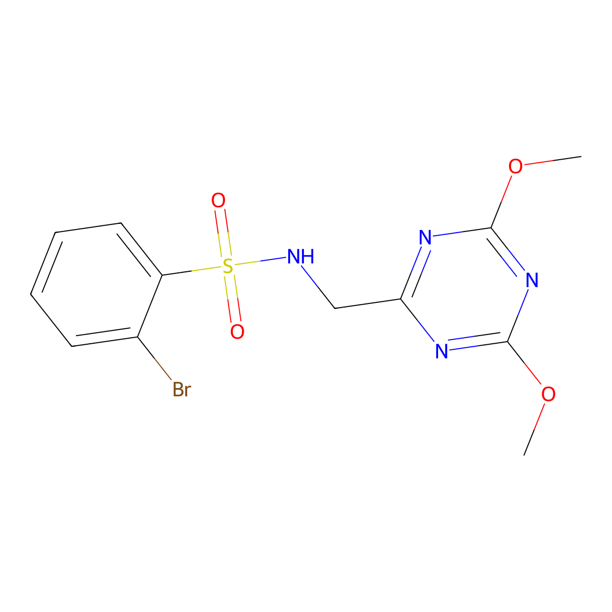 2-bromo-N-((4,6-dimethoxy-1,3,5-triazin-2-yl)methyl)benzenesulfonamide molecular structure, CAS 2034412-34-3