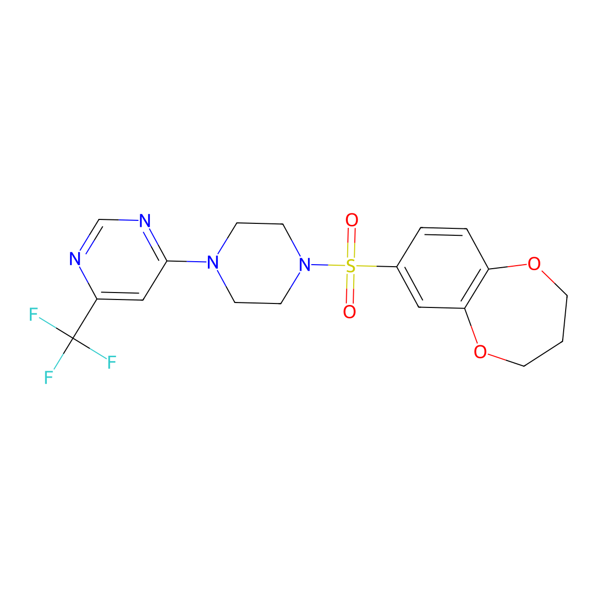 4-(4-((3,4-dihydro-2H-benzo[b][1,4]dioxepin-7-yl)sulfonyl)piperazin-1-yl)-6-(trifluoromethyl)pyrimidine molecular structure, CAS 2034412-35-4