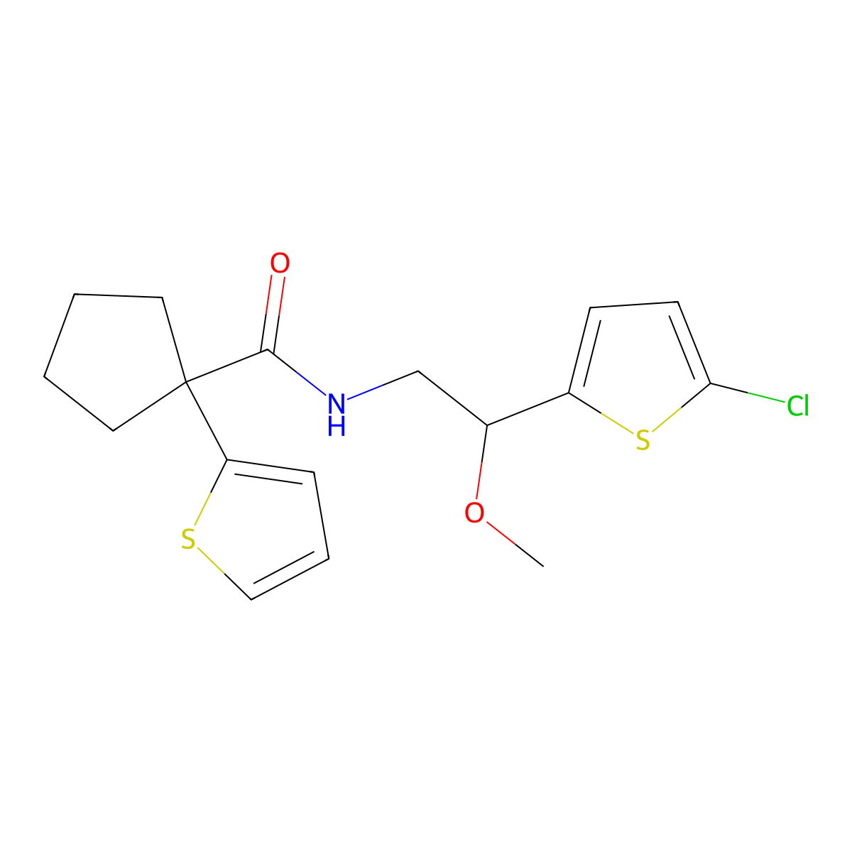 N-(2-(5-chlorothiophen-2-yl)-2-methoxyethyl)-1-(thiophen-2-yl)cyclopentanecarboxamide molecular structure, CAS 2034412-37-6