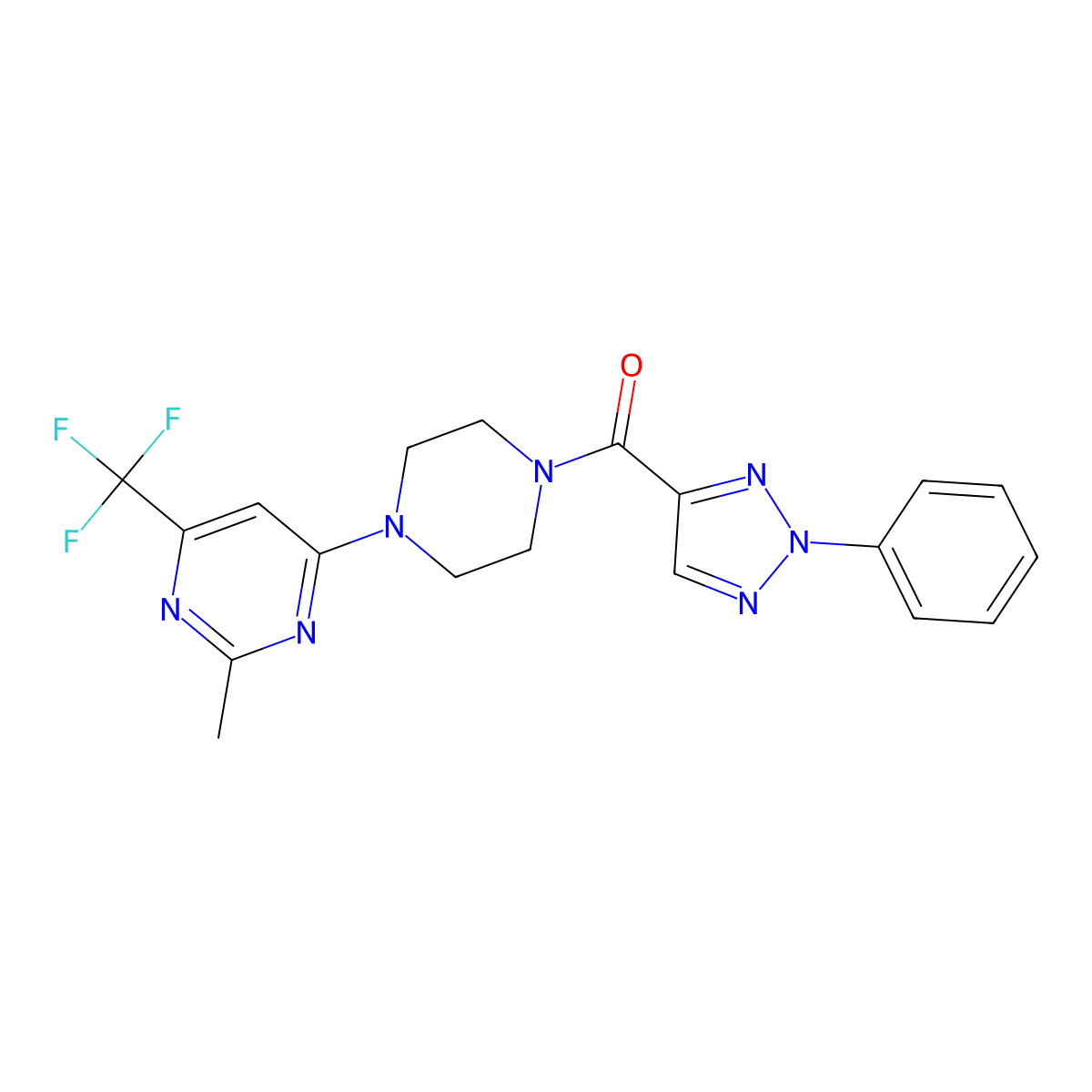 (4-(2-methyl-6-(trifluoromethyl)pyrimidin-4-yl)piperazin-1-yl)(2-phenyl-2H-1,2,3-triazol-4-yl)methanone molecular structure, CAS 2034412-44-5