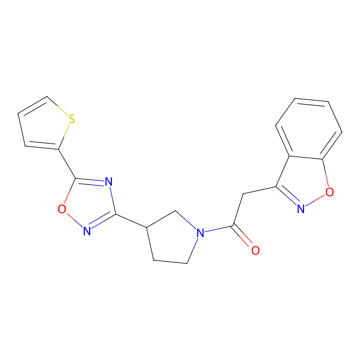2-(Benzo[d]isoxazol-3-yl)-1-(3-(5-(thiophen-2-yl)-1,2,4-oxadiazol-3-yl)pyrrolidin-1-yl)ethanone molecular structure, CAS 2034412-48-9