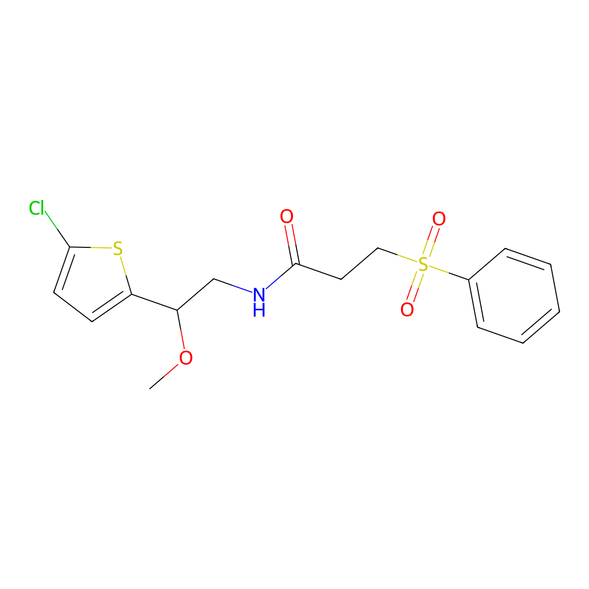 3-(benzenesulfonyl)-N-[2-(5-chlorothiophen-2-yl)-2-methoxyethyl]propanamide molecular structure, CAS 2034412-57-0