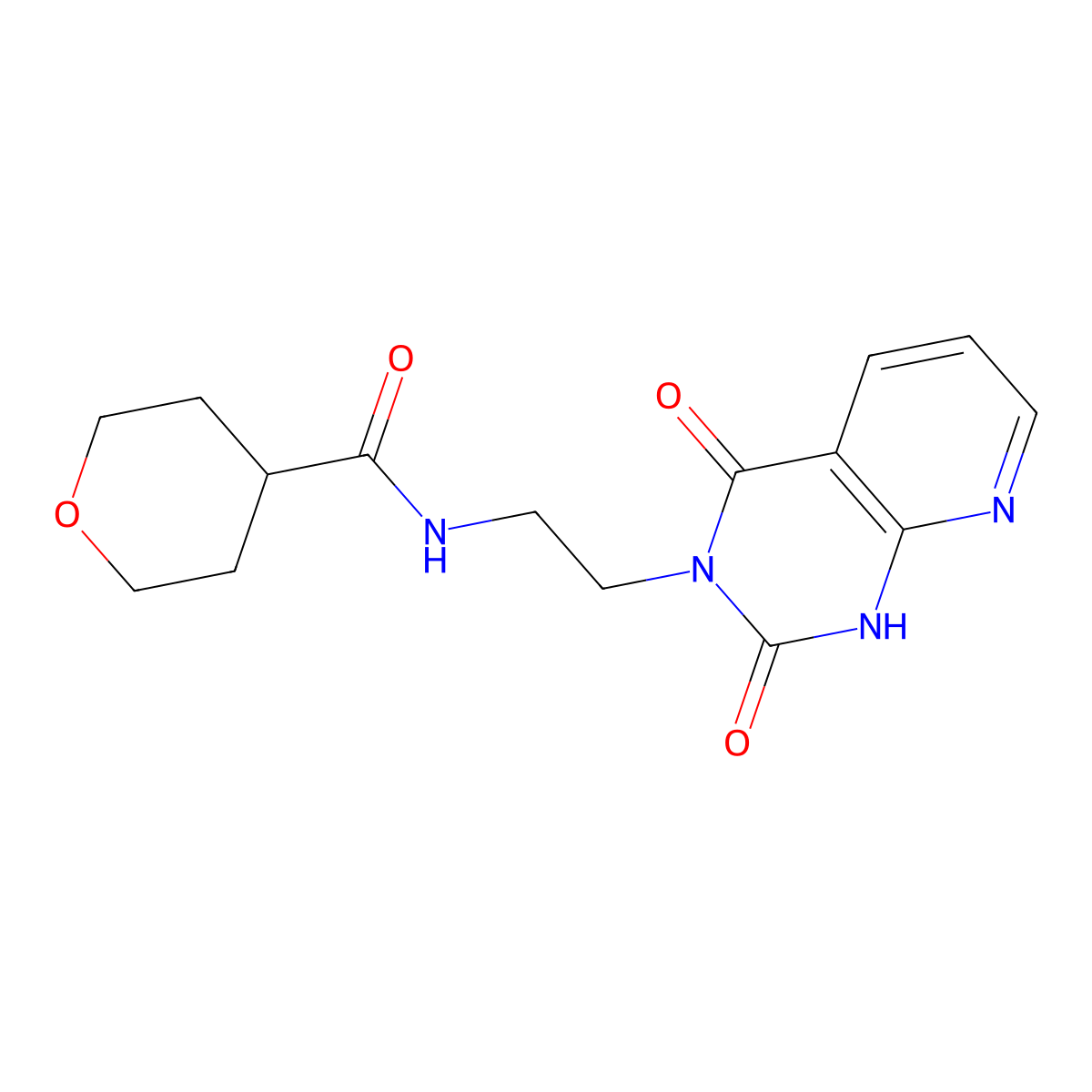N-(2-(2,4-dioxo-1,2-dihydropyrido[2,3-d]pyrimidin-3(4H)-yl)ethyl)tetrahydro-2H-pyran-4-carboxamide molecular structure, CAS 2034412-58-1