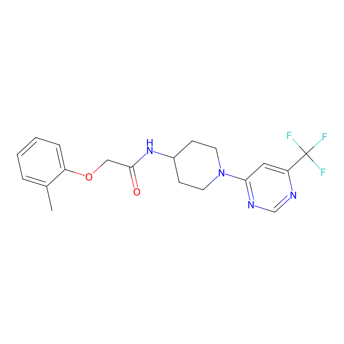 2-(o-tolyloxy)-N-(1-(6-(trifluoromethyl)pyrimidin-4-yl)piperidin-4-yl)acetamide molecular structure, CAS 2034412-63-8