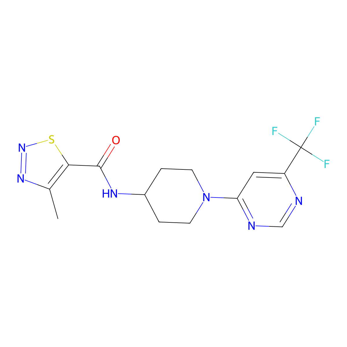 4-methyl-N-(1-(6-(trifluoromethyl)pyrimidin-4-yl)piperidin-4-yl)-1,2,3-thiadiazole-5-carboxamide molecular structure, CAS 2034412-69-4