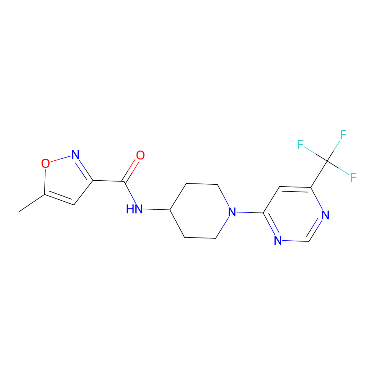 5-methyl-N-(1-(6-(trifluoromethyl)pyrimidin-4-yl)piperidin-4-yl)isoxazole-3-carboxamide molecular structure, CAS 2034412-70-7