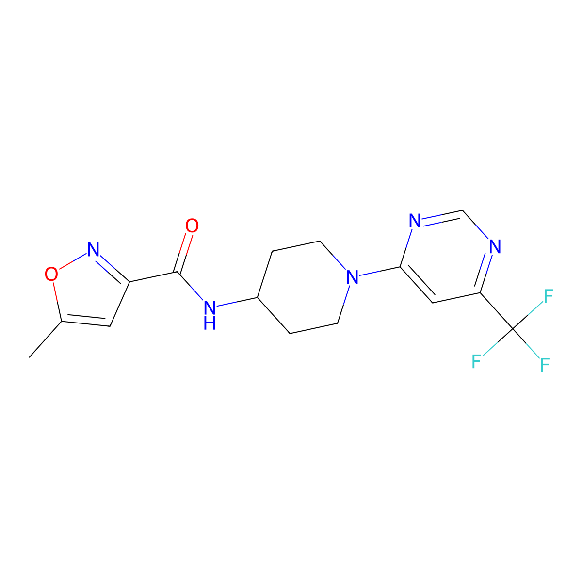 5-methyl-N-(1-(6-(trifluoromethyl)pyrimidin-4-yl)piperidin-4-yl)isoxazole-3-carboxamide molecular structure, CAS 2034412-70-7