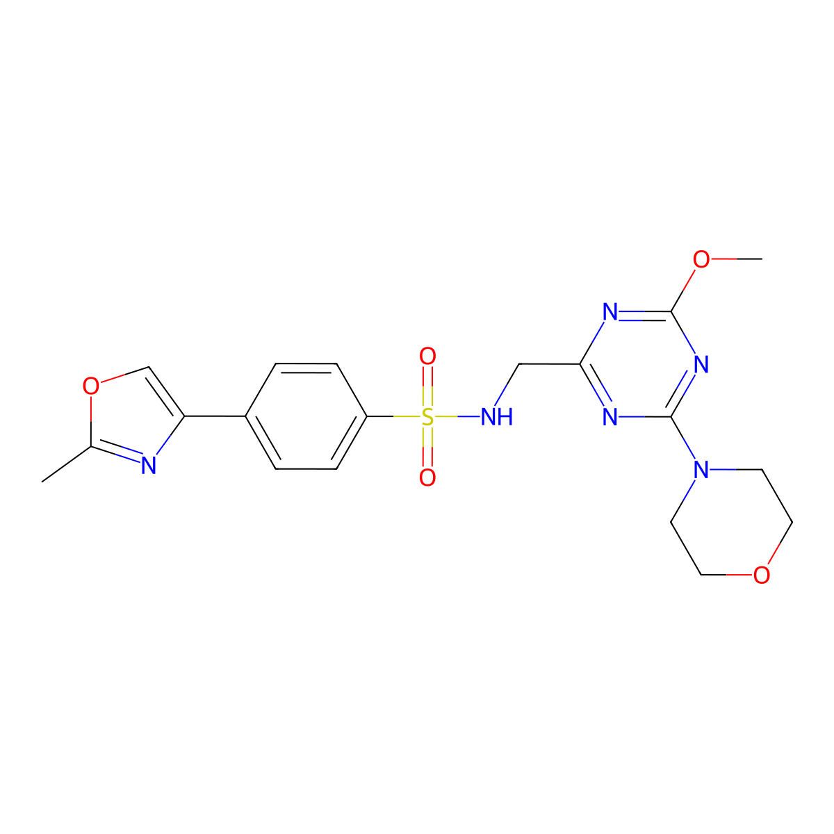 N-((4-methoxy-6-morpholino-1,3,5-triazin-2-yl)methyl)-4-(2-methyloxazol-4-yl)benzenesulfonamide molecular structure, CAS 2034412-72-9