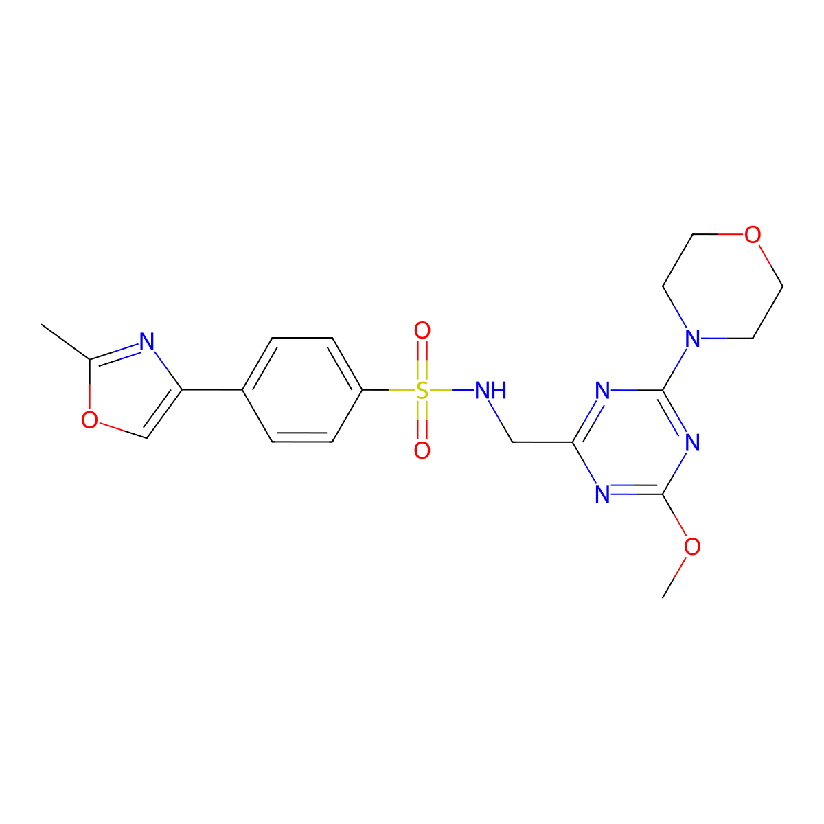 N-((4-methoxy-6-morpholino-1,3,5-triazin-2-yl)methyl)-4-(2-methyloxazol-4-yl)benzenesulfonamide molecular structure, CAS 2034412-72-9