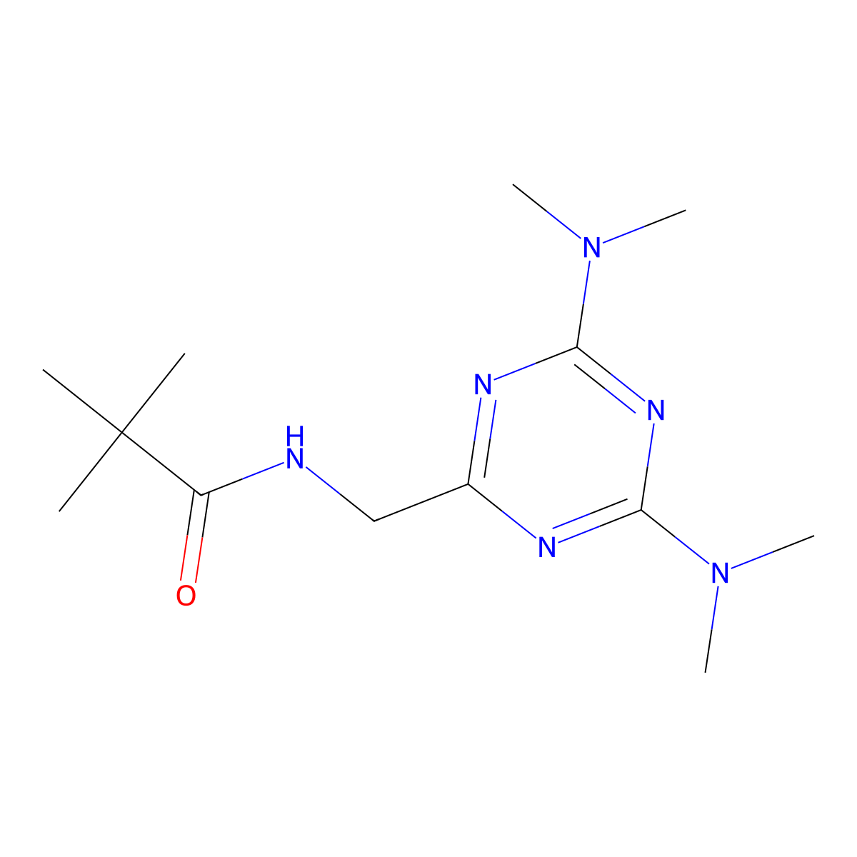N-((4,6-bis(dimethylamino)-1,3,5-triazin-2-yl)methyl)pivalamide molecular structure, CAS 2034412-85-4
