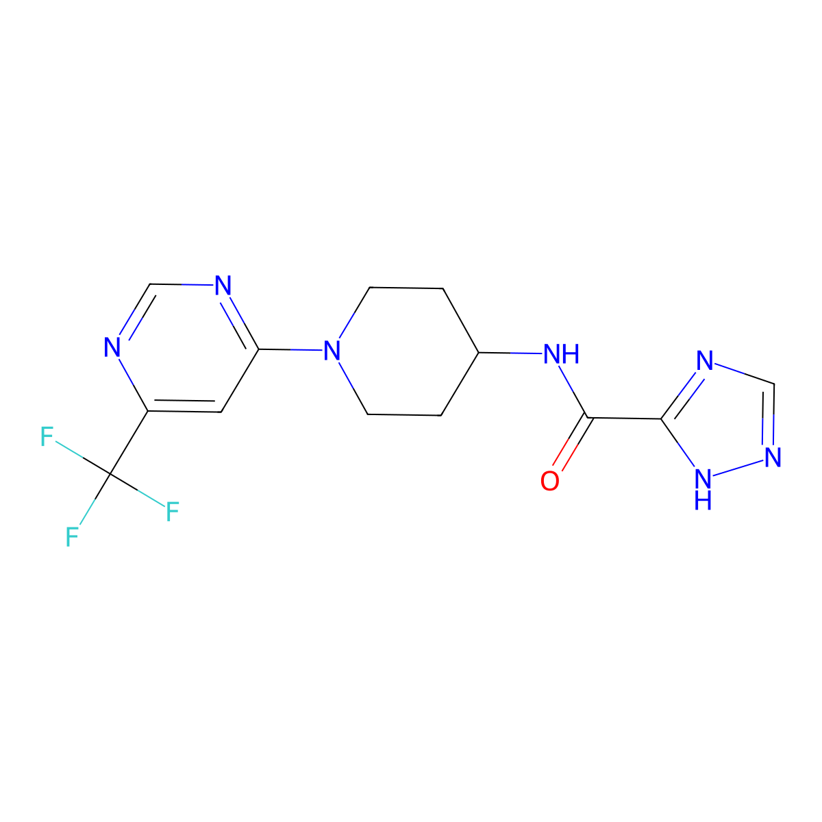 N-{1-[6-(trifluoromethyl)pyrimidin-4-yl]piperidin-4-yl}-1H-1,2,4-triazole-5-carboxamide molecular structure, CAS 2034412-88-7