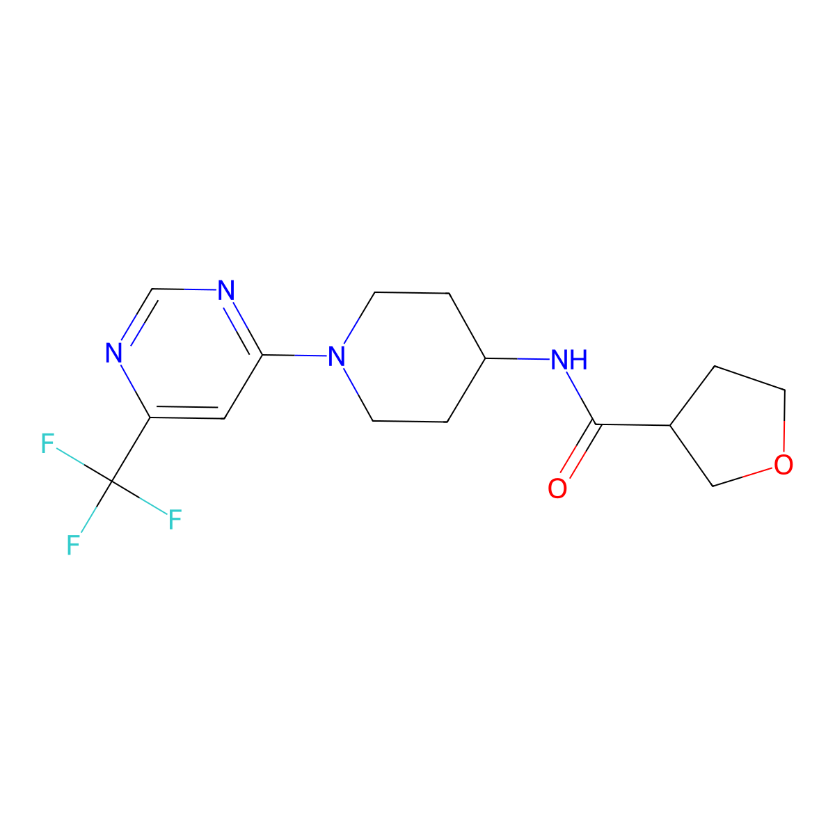 N-(1-(6-(trifluoromethyl)pyrimidin-4-yl)piperidin-4-yl)tetrahydrofuran-3-carboxamide molecular structure, CAS 2034412-96-7