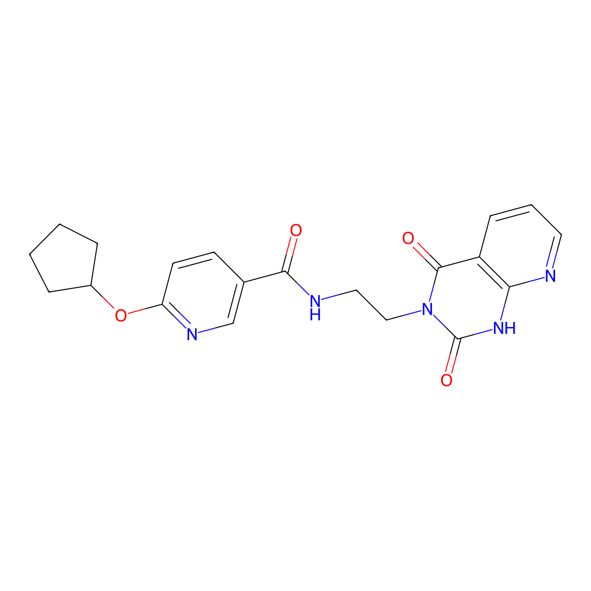 6-(cyclopentyloxy)-N-(2-(2,4-dioxo-1,2-dihydropyrido[2,3-d]pyrimidin-3(4H)-yl)ethyl)nicotinamide molecular structure, CAS 2034413-00-6