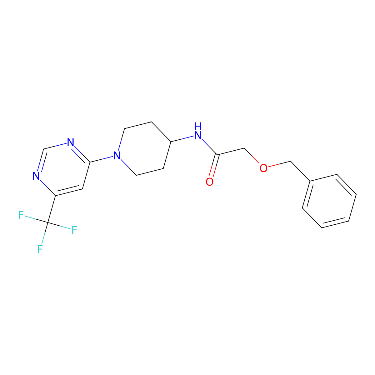 2-(benzyloxy)-N-(1-(6-(trifluoromethyl)pyrimidin-4-yl)piperidin-4-yl)acetamide molecular structure, CAS 2034413-05-1