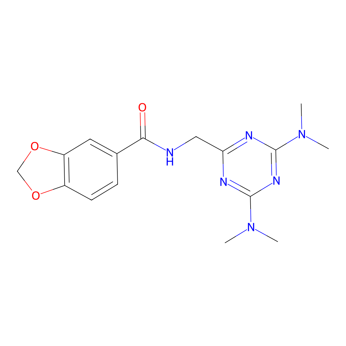 N-((4,6-bis(dimethylamino)-1,3,5-triazin-2-yl)methyl)benzo[d][1,3]dioxole-5-carboxamide molecular structure, CAS 2034413-07-3