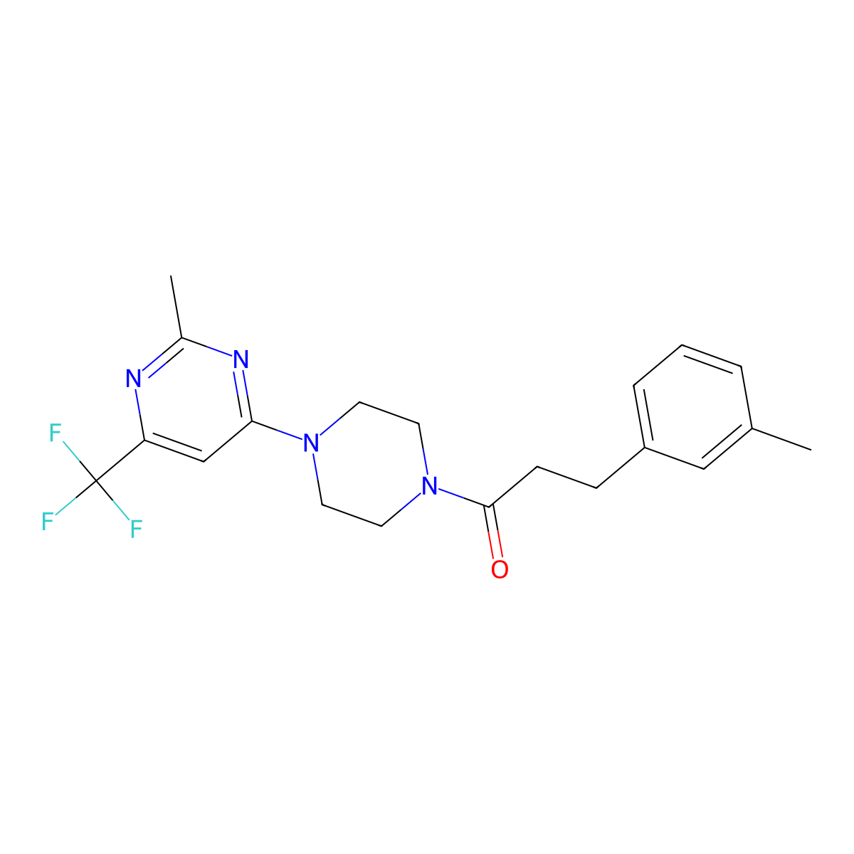 1-(4-(2-Methyl-6-(trifluoromethyl)pyrimidin-4-yl)piperazin-1-yl)-3-(m-tolyl)propan-1-one molecular structure, CAS 2034413-09-5