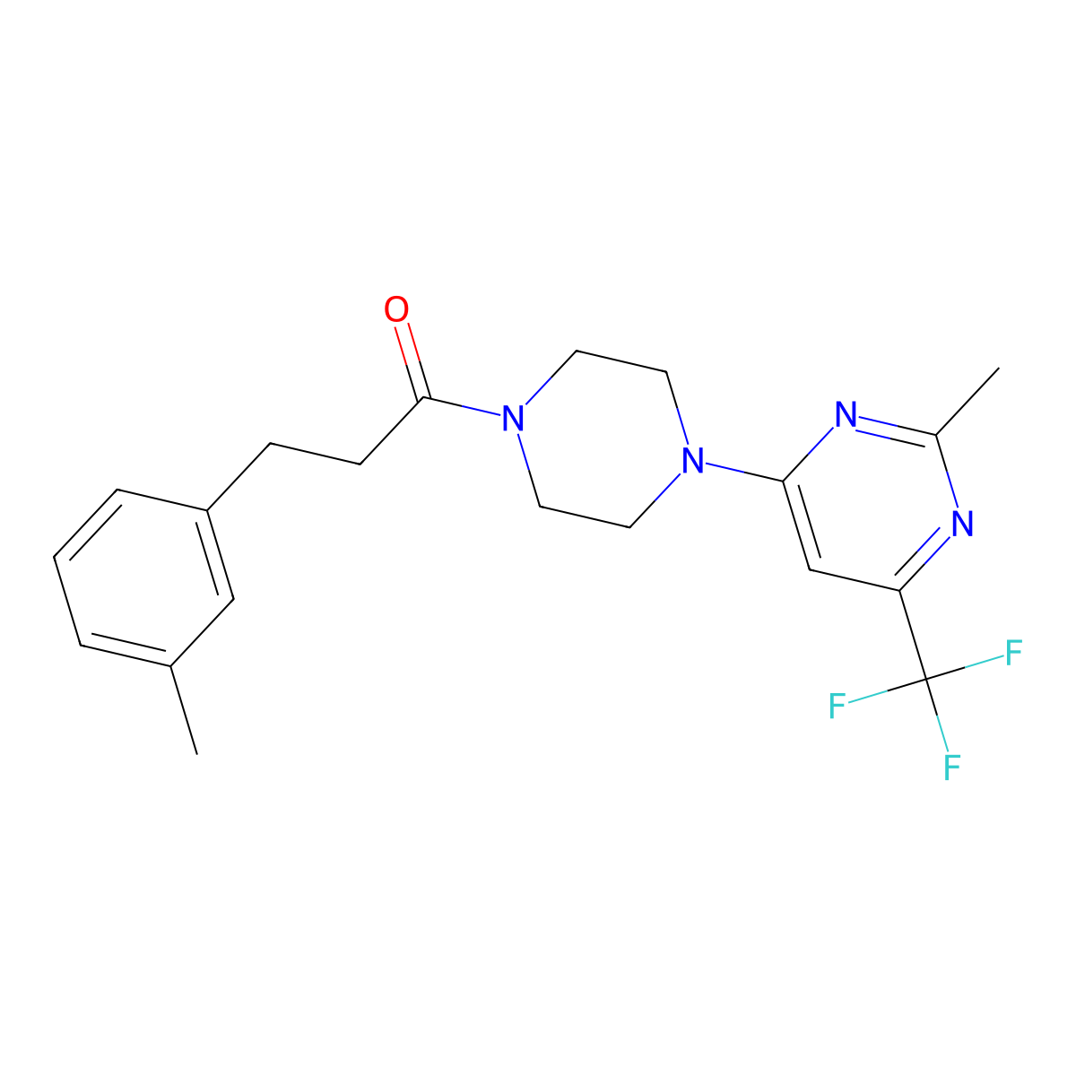 1-(4-(2-Methyl-6-(trifluoromethyl)pyrimidin-4-yl)piperazin-1-yl)-3-(m-tolyl)propan-1-one molecular structure, CAS 2034413-09-5