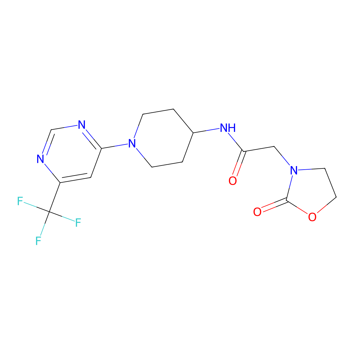 2-(2-oxooxazolidin-3-yl)-N-(1-(6-(trifluoromethyl)pyrimidin-4-yl)piperidin-4-yl)acetamide molecular structure, CAS 2034413-11-9