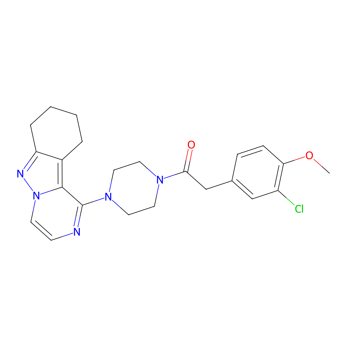2-(3-Chloro-4-methoxyphenyl)-1-(4-(7,8,9,10-tetrahydropyrazino[1,2-b]indazol-1-yl)piperazin-1-yl)ethanone molecular structure, CAS 2034413-16-4